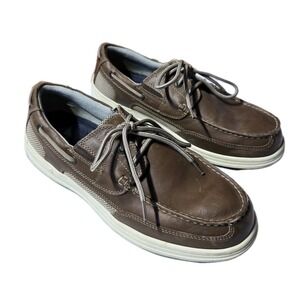 Dockers Beacon Genuine Leather Boat Shoes Mens 10.5 M Brown Lace Up Logo EUC
